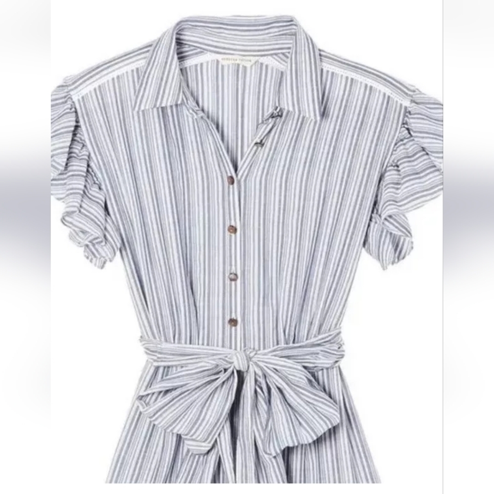 Rebecca Taylor Stripe Dress in Blue & White Size 8 Missing Belt - Picture 6 of 14
